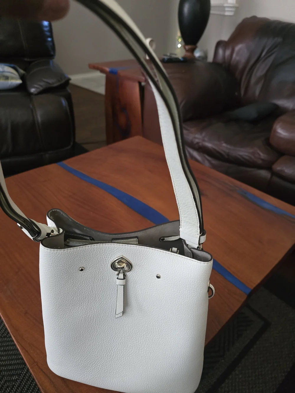 kate spade New York Cream Pebbled Leather Marti Bucket Crossbody Bag